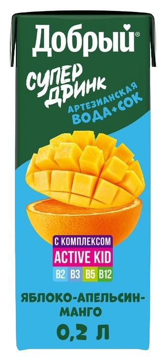 Напиток сокосодержащий ДОБРЫЙ Актив кид яблоко апельсин манго 0.2л