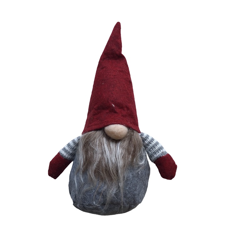 Новогоднее украшение СФЕРА Гном в сером комбинезоне и красном колпаке 23см арт.3-0918-1