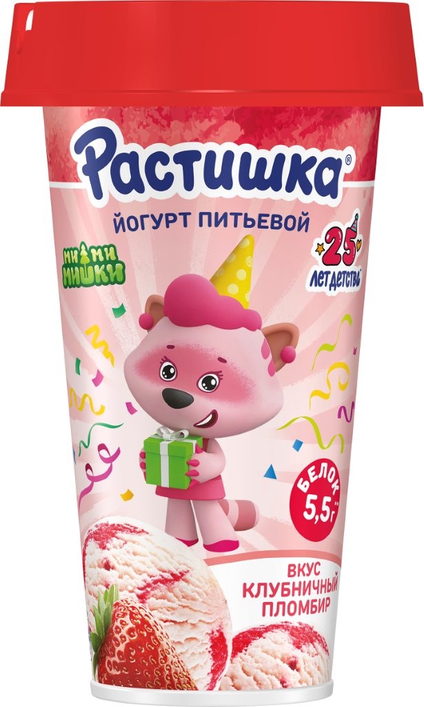 Йогурт РАСТИШКА обогащенный клубника пломбир бзмж 2.8% 190г