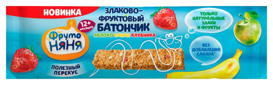 Злаково-фруктовый батончик ФРУТОНЯНЯ яблоко банан клубника 25г