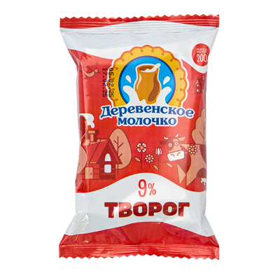 Творог ДЕРЕВЕНСКОЕ МОЛОЧКО бзмж 9% флоупак 200г
