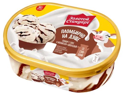 Мороженое ЗОЛОТОЙ СТАНДАРТ Пломбир с суфле и шоколадом бзмж 445г