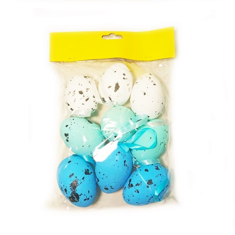 Декор пасхальный СФЕРА Яйца белый мятный голубой 9шт арт.3-0834-2