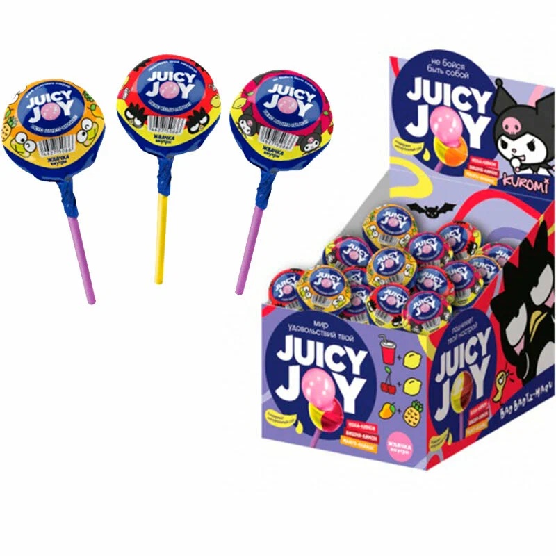Карамель на палочке ДЖУСИ ДЖОЙ Куроми с жевательной резинкой 29г