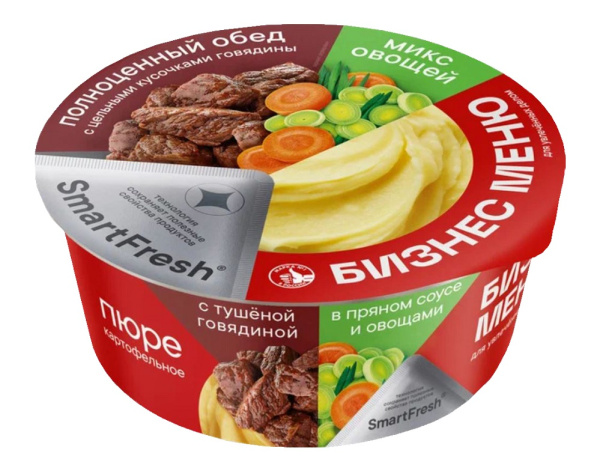Картофельное пюре б/п БИЗНЕС МЕНЮ с говядиной тушеной в пряном соусе и овощами карт/уп 110г