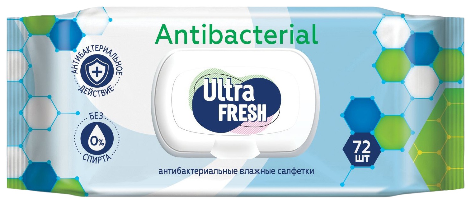 Влажные салфетки УЛЬТРА ФРЕШ Антибактериальные с клапаном 72шт