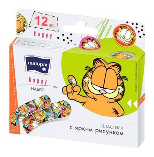 Набор пластырей МАТОПАТ Хеппи с рисунком 2 размера 12шт