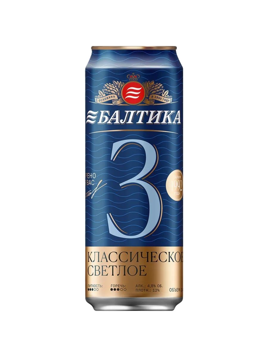 Пиво БАЛТИКА №3 классическое светлое 4.8% ж/б 0.45л