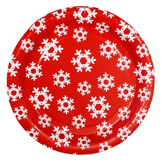 Тарелки СФЕРА красная со снежинками бумажная 17см 6шт арт.2-0060