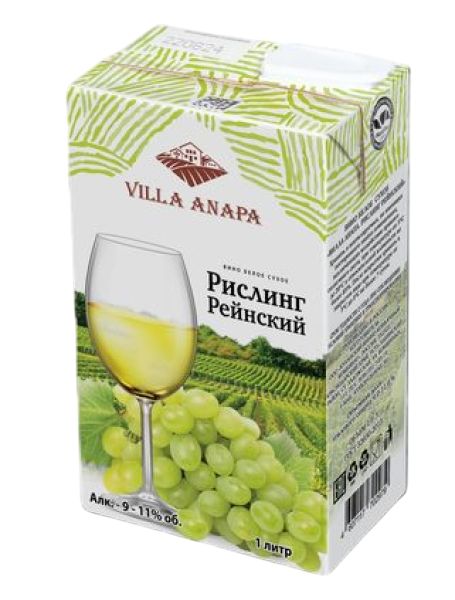 Вино ВИЛЛА АНАПА Рислинг Рейнский белое сух 9-11% т/пак 1л