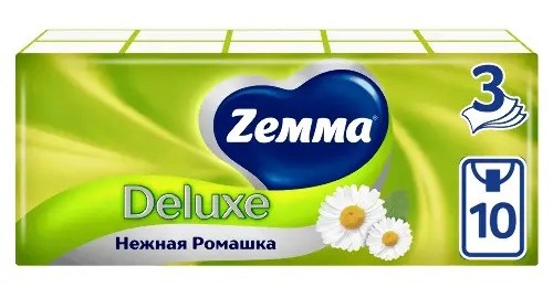 Платочки бумажные ЗЕММА Делюкс Нежная ромашка 3сл 10шт