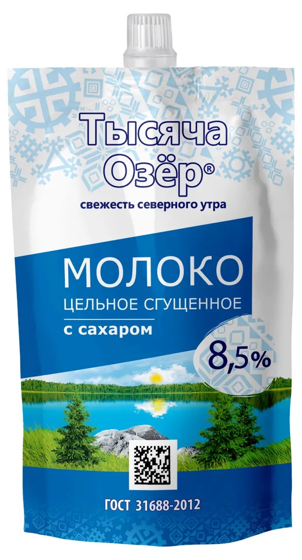 Сгущенное молоко ТЫСЯЧА ОЗЕР цельное бзмж 8.5% д/пак 270г