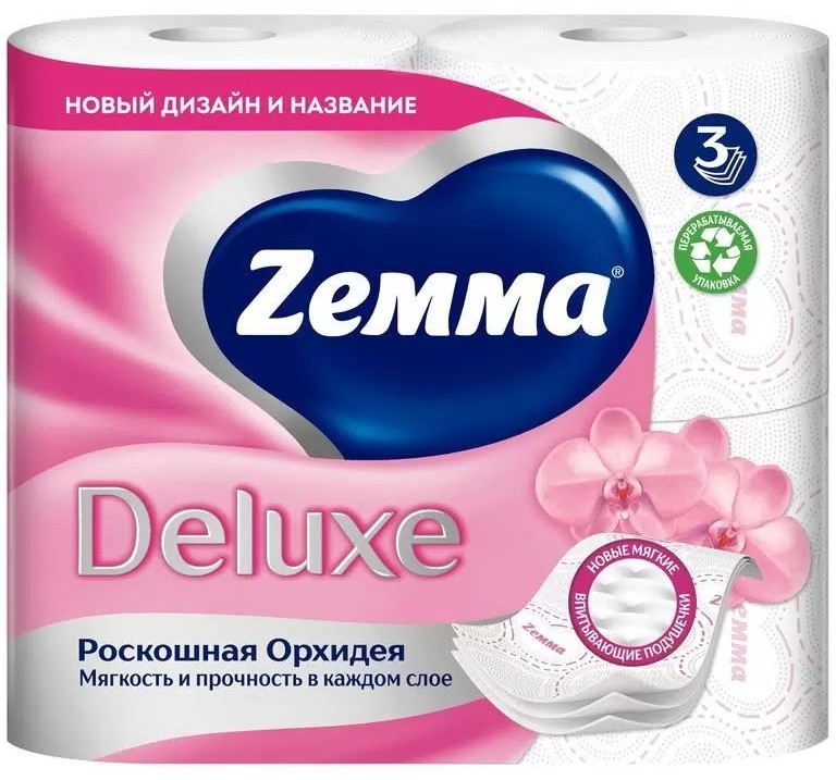 Туалетная бумага ЗЕММА Делюкс Роскошная орхидея 3сл 4рул