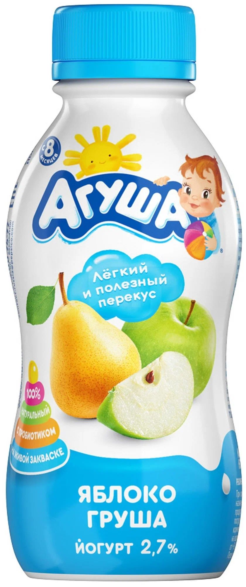 Йогурт АГУША яблоко груша бзмж 2.7% 180г