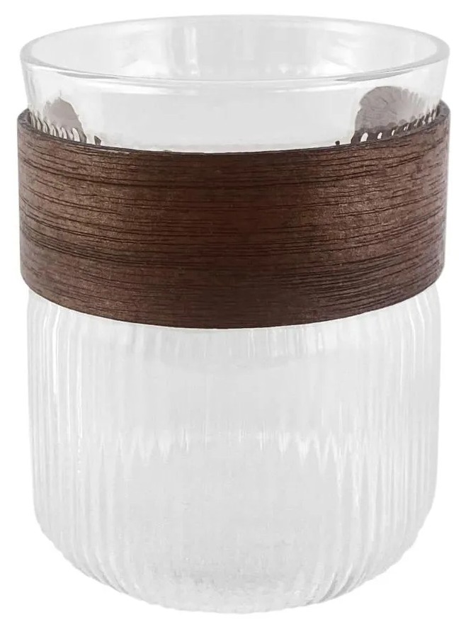 Стакан для напитков АТМИКС ребристый с бамбуковой вставкой 350мл арт.6459-12