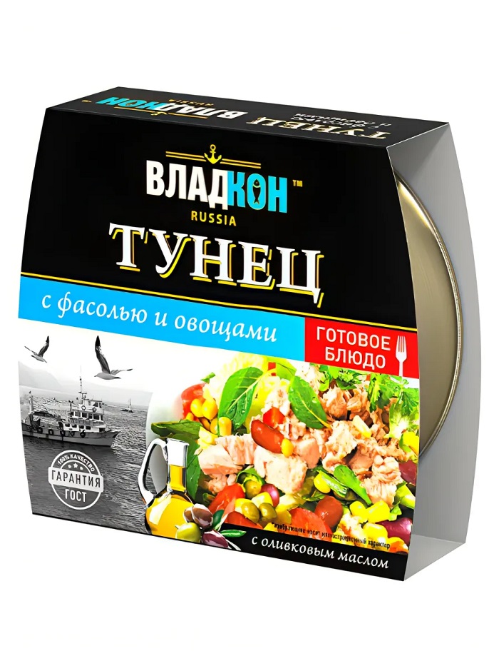 Тунец ВЛАДКОН с фасолью и овощами ж/б ключ 160г