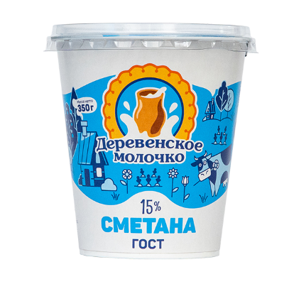 Сметана ДЕРЕВЕНСКОЕ МОЛОЧКО бзмж 15% стакан 350г