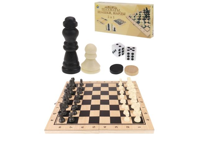 Настольная игра РЫЖИЙ КОТ 3 в 1 шашки шахматы нарды арт.ИН-9463