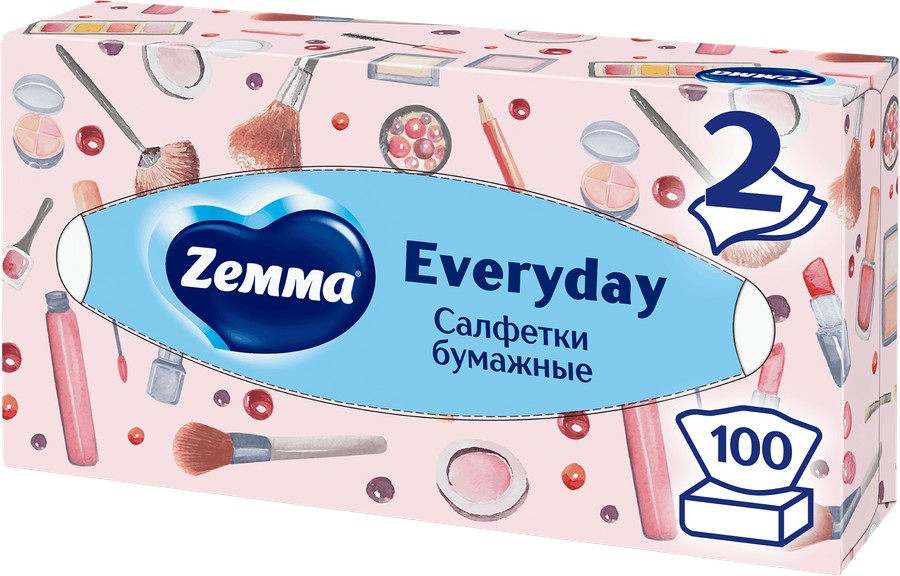 Салфетки бумажные ЗЕММА Эвридей 2сл карт/уп 100шт