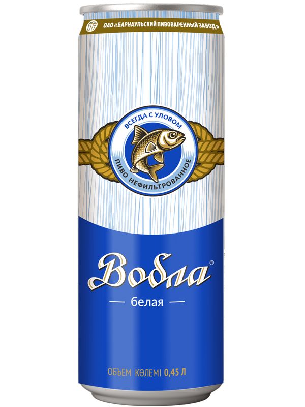 Пиво ВОБЛА Белая светлое нефильтрованное пастер 4.4% ж/б 0.45л