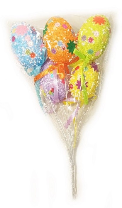 Декор пасхальный СФЕРА Яйца с цветами на палке 7см 5шт арт.3-0831-2