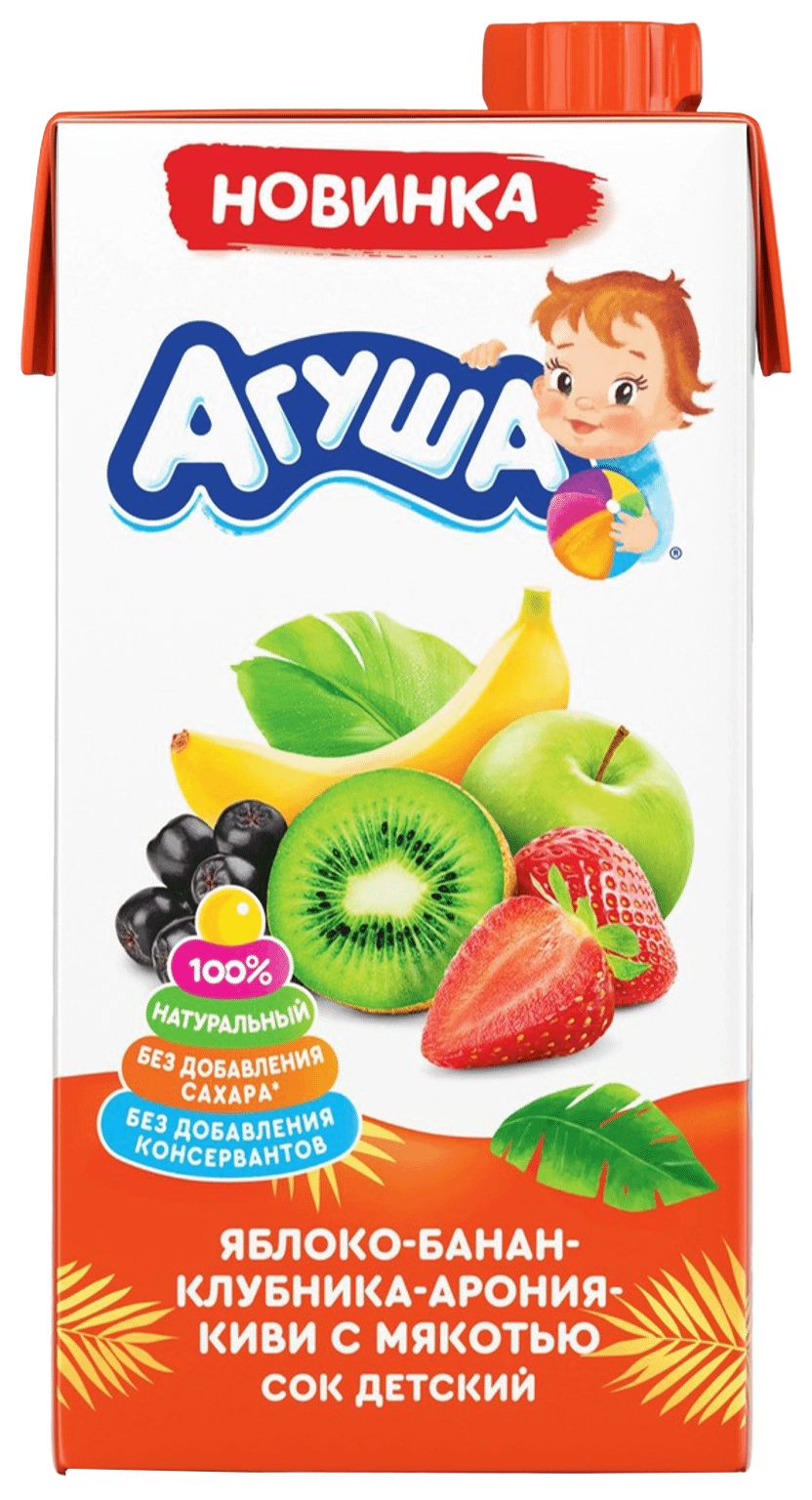 Сок АГУША яблоко банан клубника арония киви 0.5л