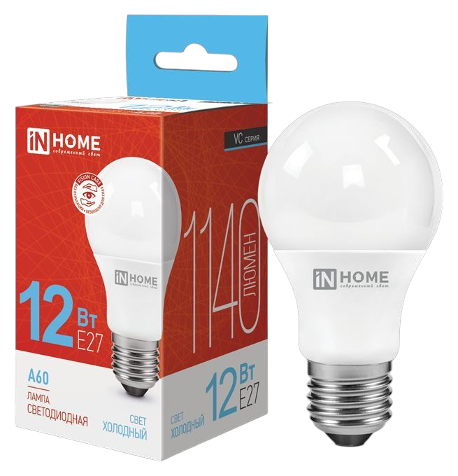 Лампа светодиодная ИН ХОУМ A60 12Вт 6500К 1140Лм Е27