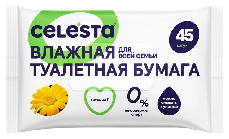 Влажная туалетная бумага СЕЛЕСТА для всей семьи 45шт