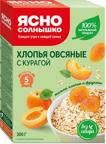Хлопья ЯСНО СОЛНЫШКО овсяные с курагой карт/уп 300г