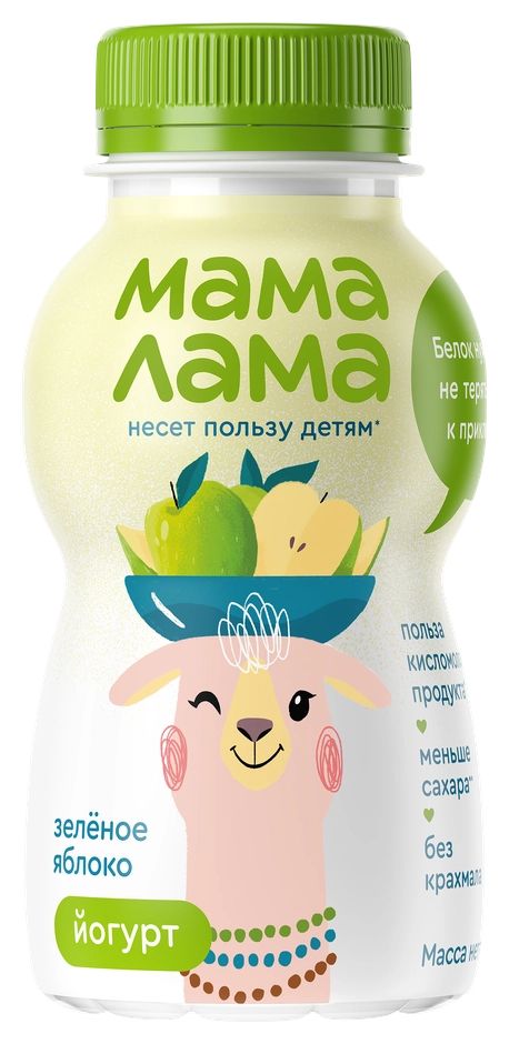 Йогурт МАМА ЛАМА зеленое яблоко бзмж 2.5% 200г