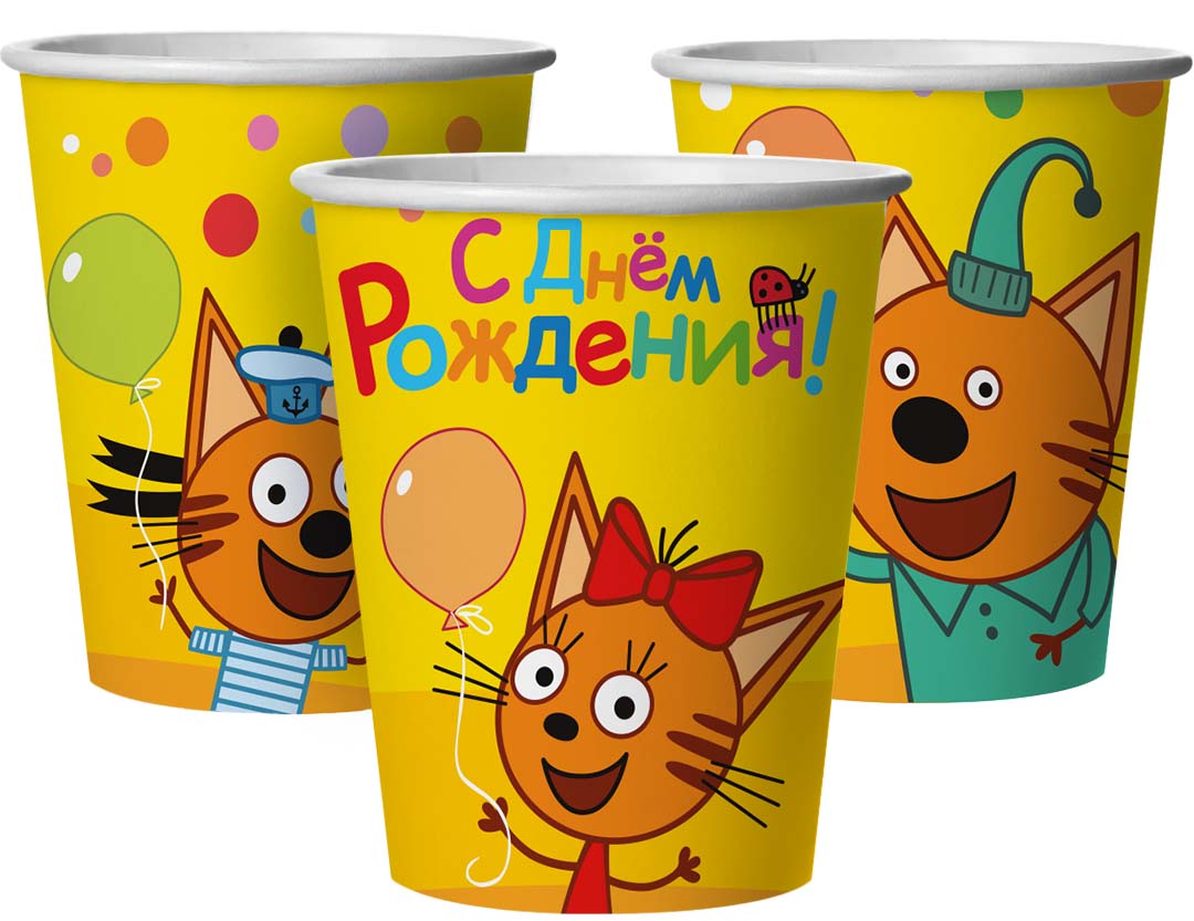 Стаканы СФЕРА Три Кота бумажные 250мл  6шт