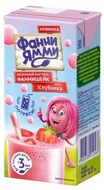 Коктейль молочный ФАННИ ЯММИ клубника бзмж 1.6% 170мл
