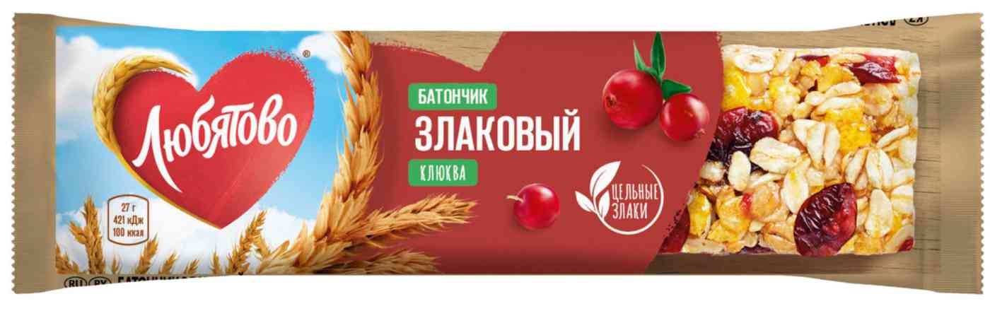 Батончик злаковый ЛЮБЯТОВО клюква 27г