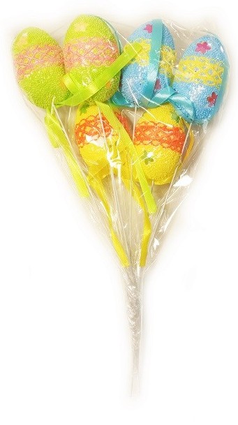 Декор пасхальный СФЕРА Яйца на палке с кружевом зеленый желтый голубой 6шт арт.3-0888