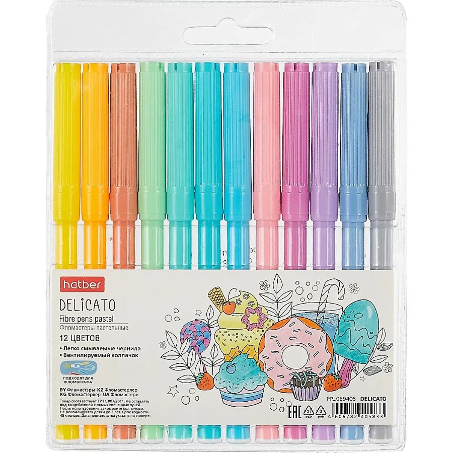 Фломастеры ХАТБЕР Деликато пастельные 12цв