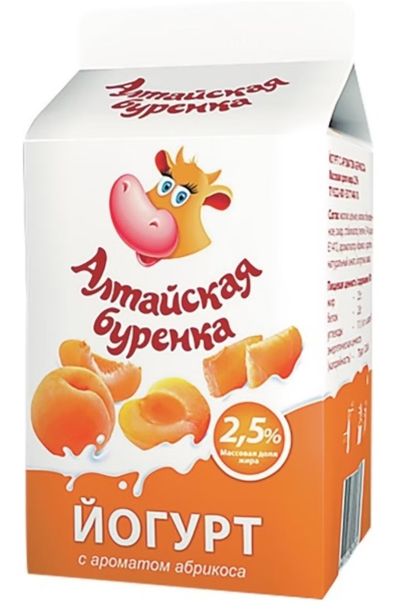 Йогурт АЛТАЙСКАЯ БУРЕНКА абрикос бзмж 2.5% пюр/пак 450г