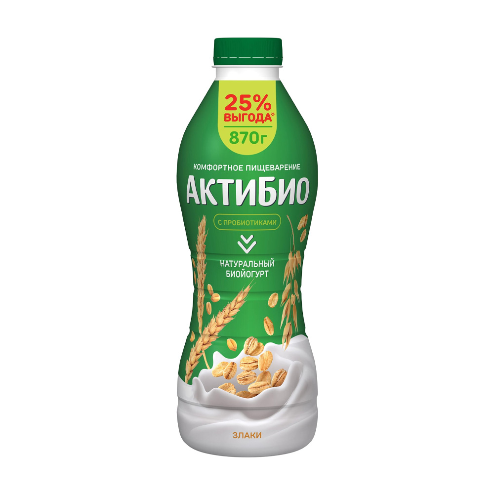 Биойогурт АКТИБИО со злаками бзмж 1.6% 870г