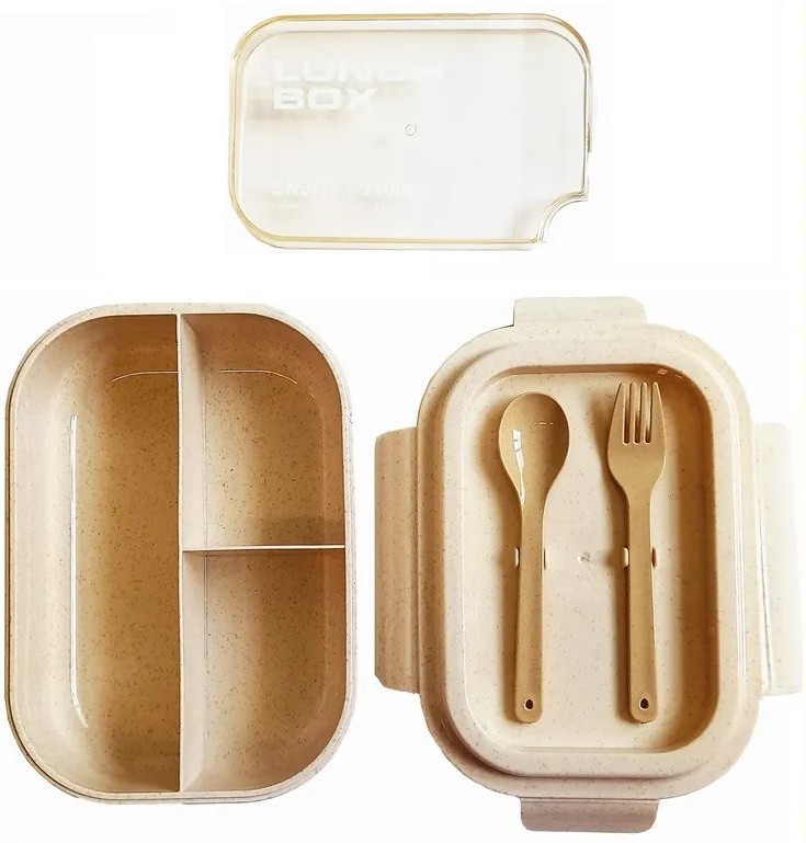 Ланч-бокс ЭКО с приборами бежевый 1.1л