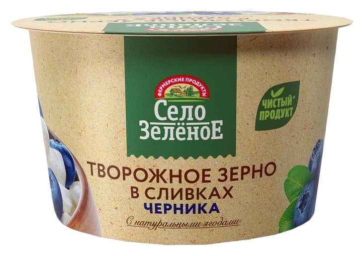 Творожный продукт СЕЛО ЗЕЛЕНОЕ зерно в сливках черника бзмж 5% 130г