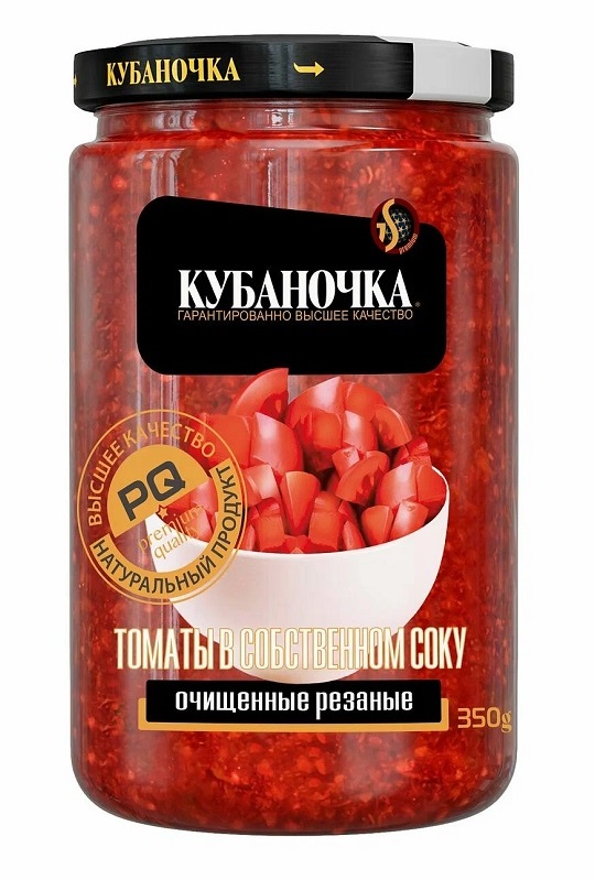 Томаты КУБАНОЧКА очищенные в с/с ст/б 350мл