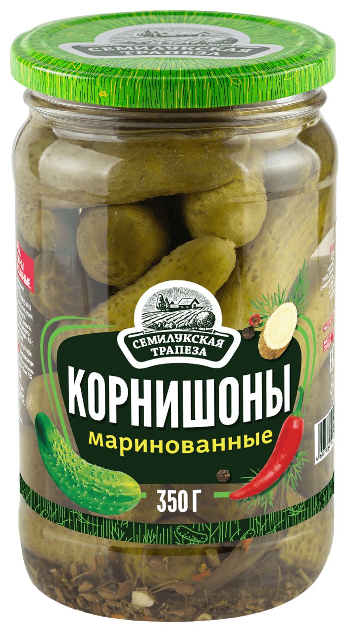Огурцы СЕМИЛУКСКАЯ ТРАПЕЗА Корнишоны маринованные ст/б 350г