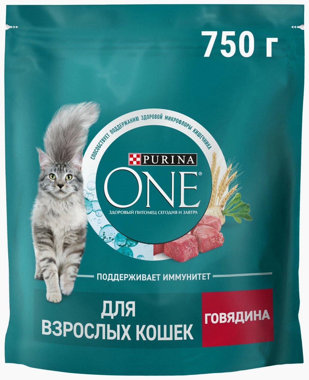 Корм для кошек ПУРИНА ВАН для взрослых с говядиной и цельными злаками 750г