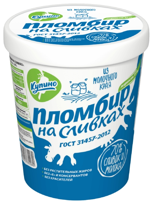 Мороженое КУПИНО Пломбир на сливках бзмж ведро 430г