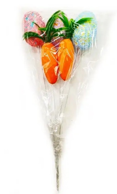 Декор пасхальный СФЕРА 3шт яйца на палке+2шт морковки 6см арт.3-0739-2