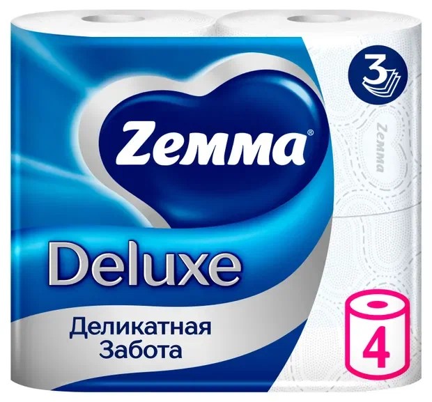 Туалетная бумага ЗЕММА Делюкс Деликатная забота 3сл 4рул