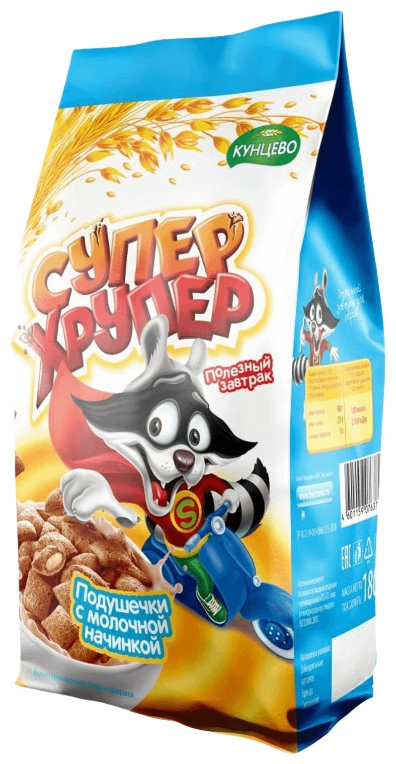 Завтрак СУПЕР ХРУПЕР подушечки с молочной начинкой м/у 180г