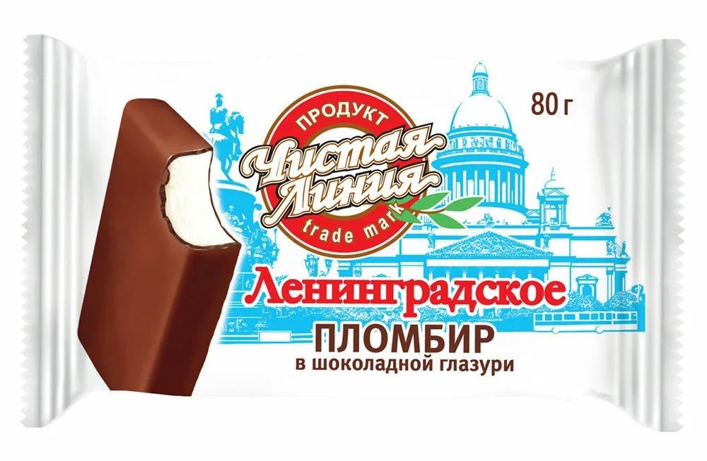 Мороженое ЧИСТАЯ ЛИНИЯ Ленинградское в шоколадной глазури бзмж батончик 80г