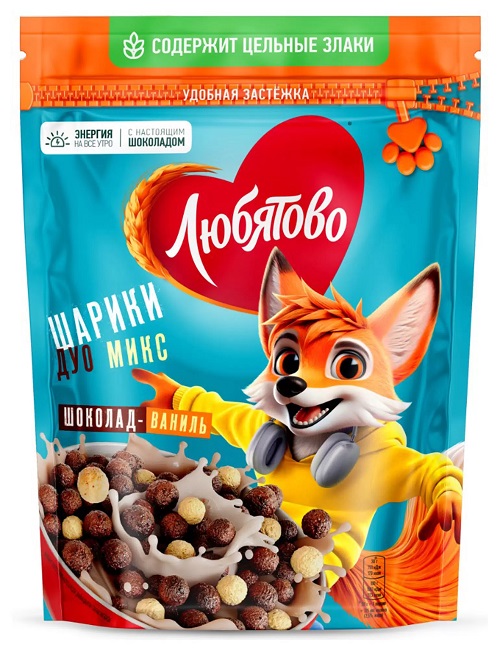 Завтрак ЛЮБЯТОВО Дуо Микс Шоколадные шарики 200г