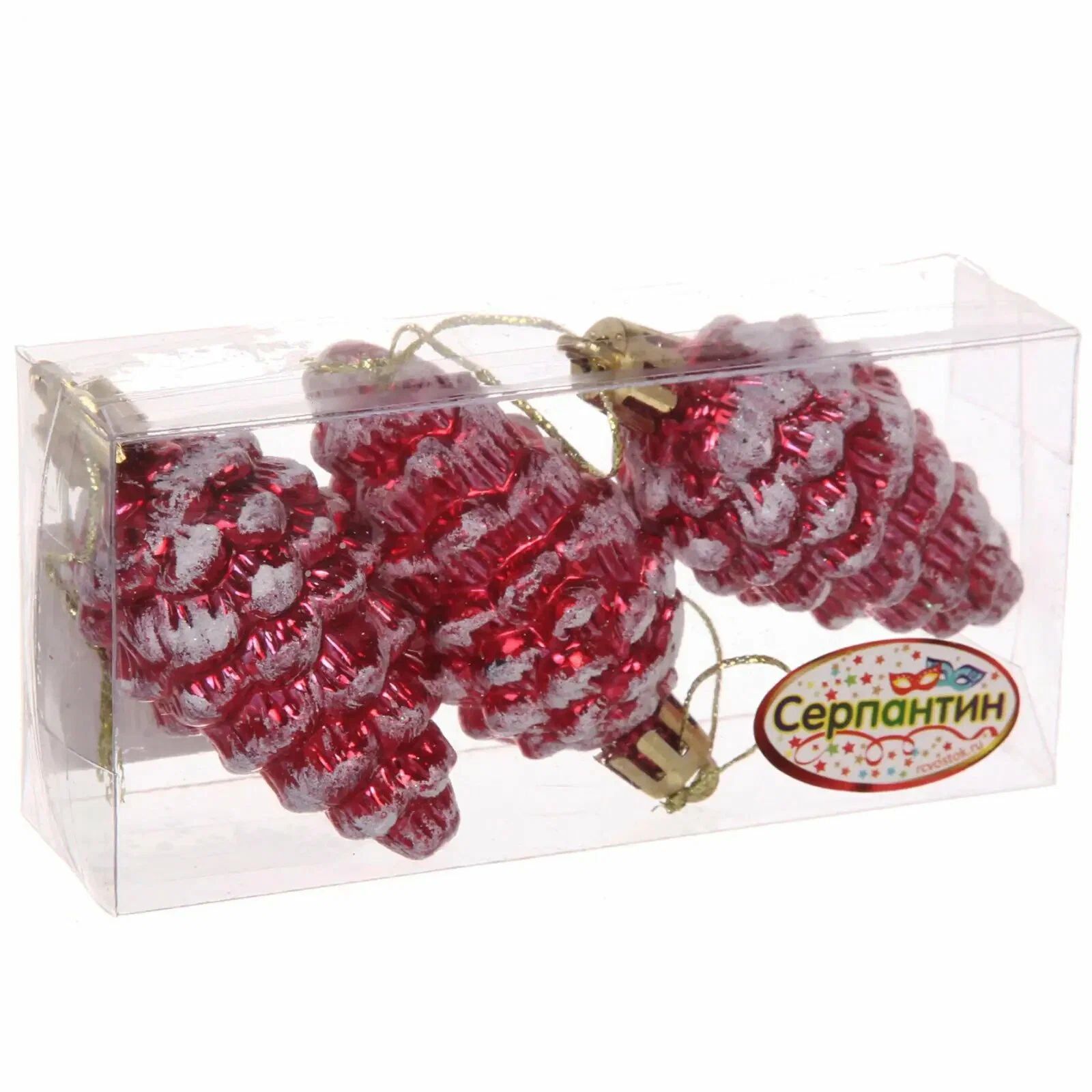 Елочная игрушка СЕРПАНТИН Шишечки в инее красная 3шт