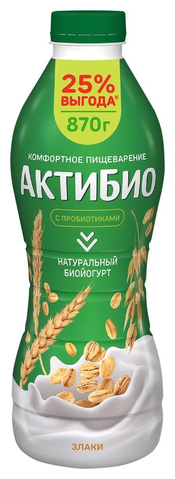 Биойогурт АКТИБИО со злаками бзмж 1.6% 870г